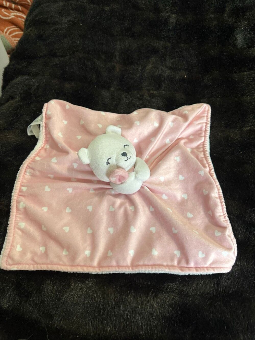 Carter's Just One You Security Blanket Lovey Plush White Bear Pink Hearts Cuddle